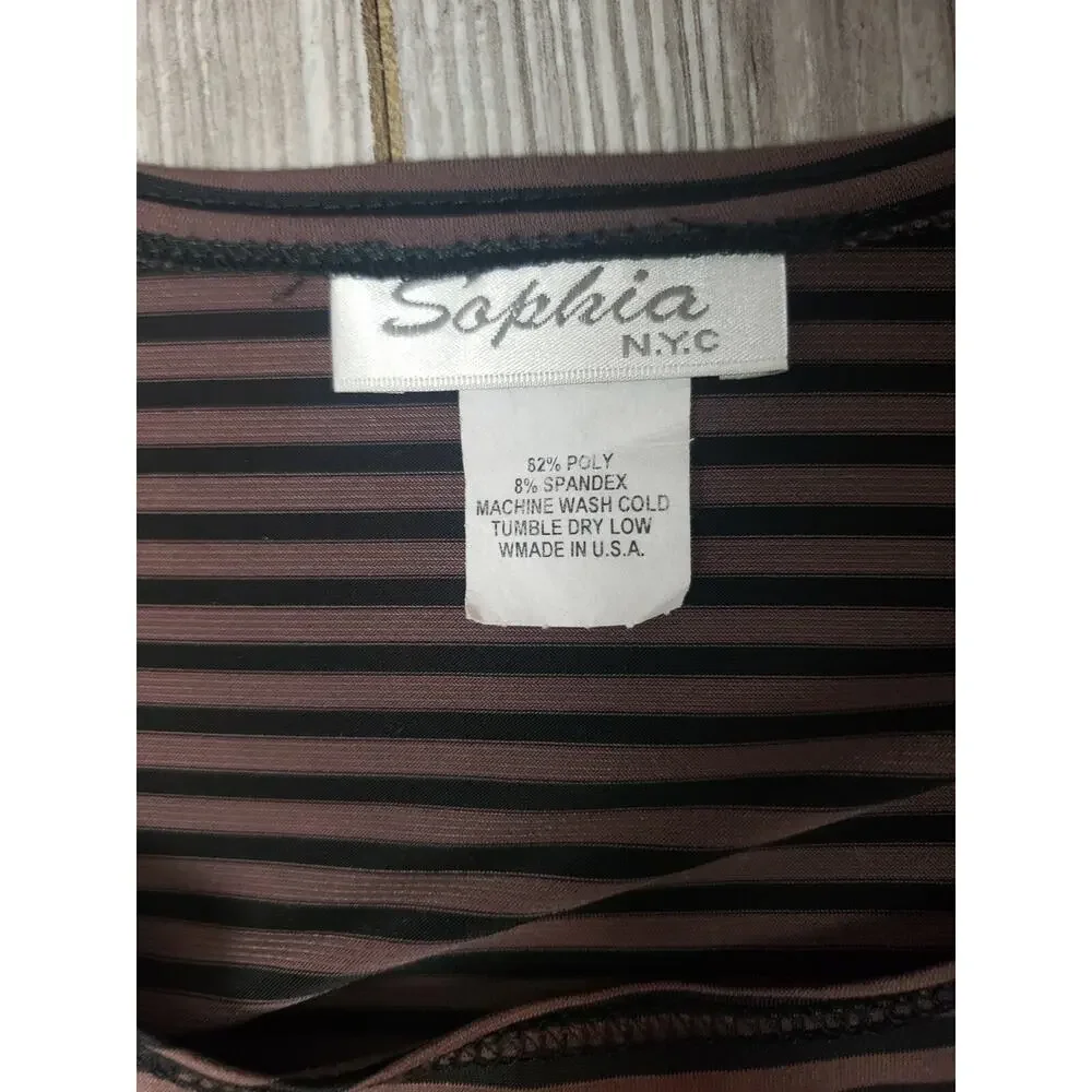 Sophia NYC Made in USA XL Stretch Top Black/Brown Stripes Lagenlook‎ Ruffled